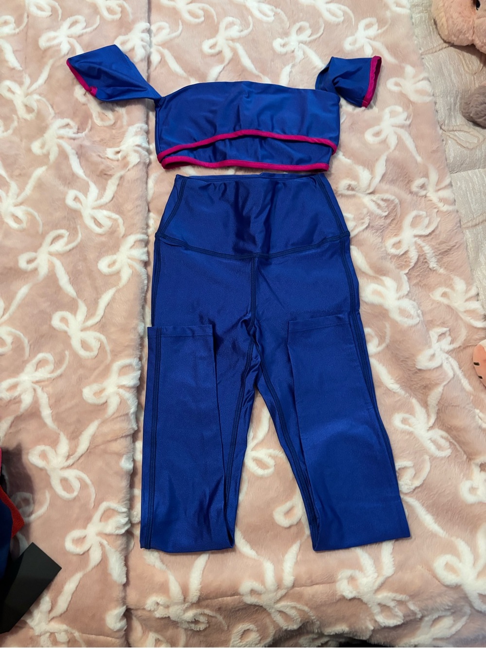 Blue Two-Piece Active Set with Pink Trim Tiger Friday